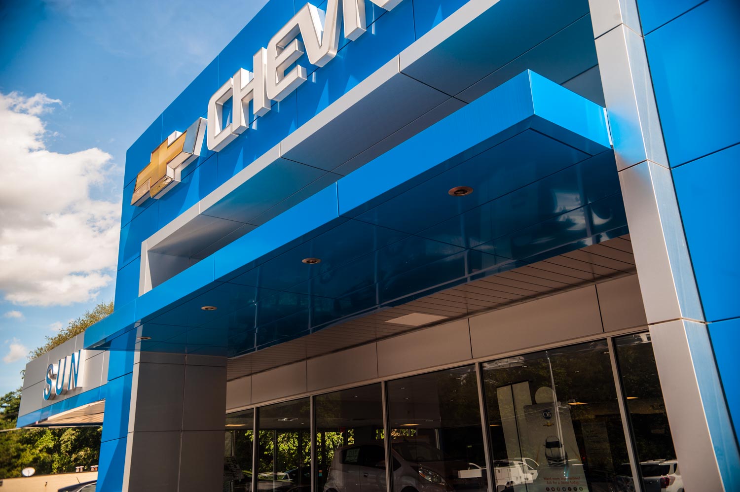 Close up of finish metal work Sun Chevrolet front phtoto